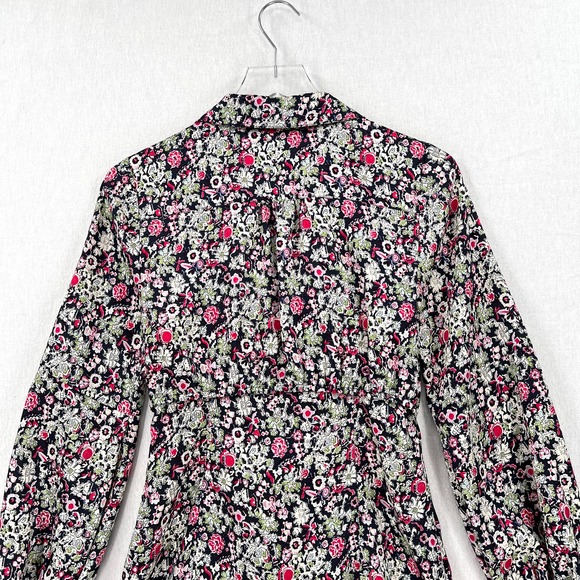 CINQ A SEPT Quinn Dress Womens Floral Print Navy Multi Layered Shirt Tie Midi - Picture 6 of 16